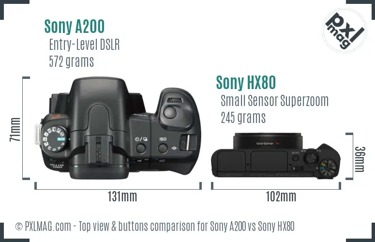 Sony A200 vs Sony HX80 top view buttons comparison