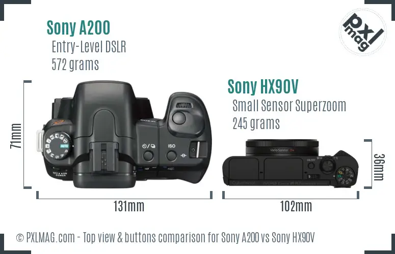 Sony A200 vs Sony HX90V top view buttons comparison