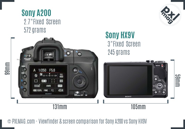 Sony A200 vs Sony HX9V Screen and Viewfinder comparison