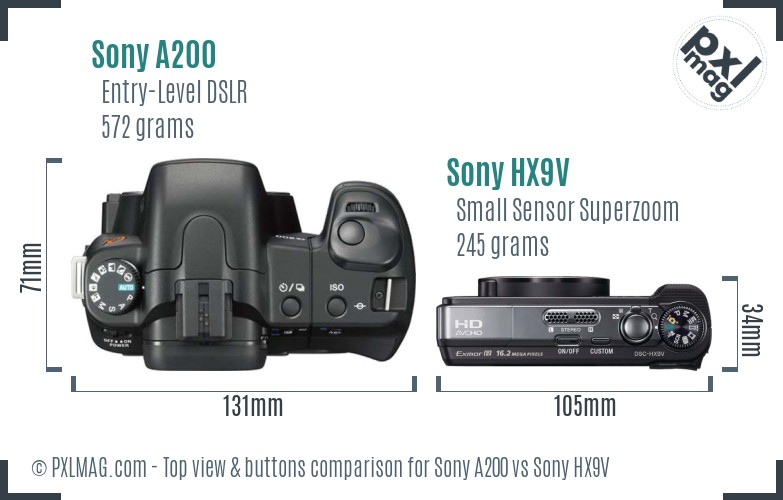 Sony A200 vs Sony HX9V top view buttons comparison