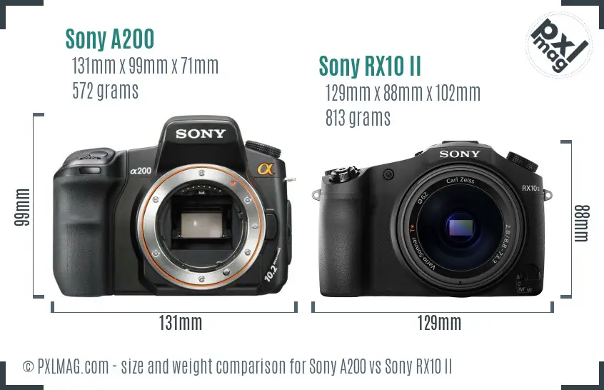 Sony A200 vs Sony RX10 II size comparison