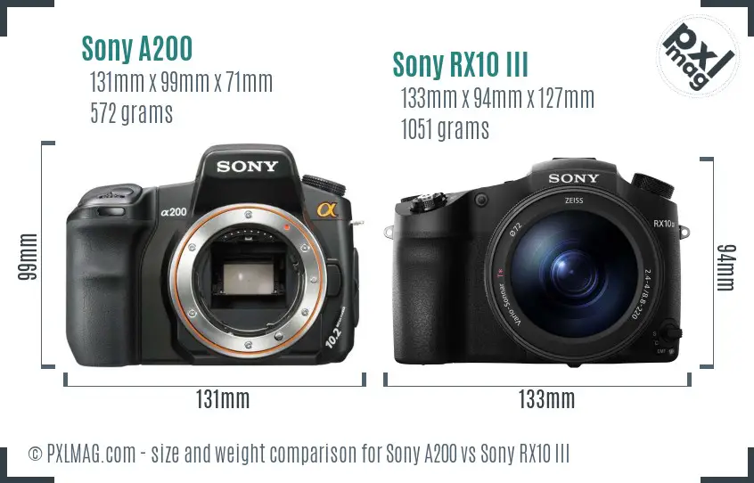 Sony A200 vs Sony RX10 III size comparison