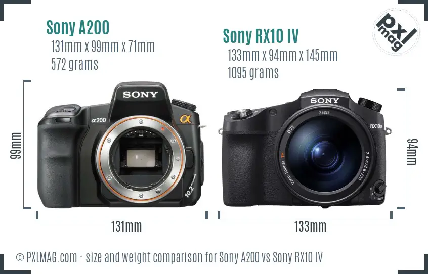 Sony A200 vs Sony RX10 IV size comparison