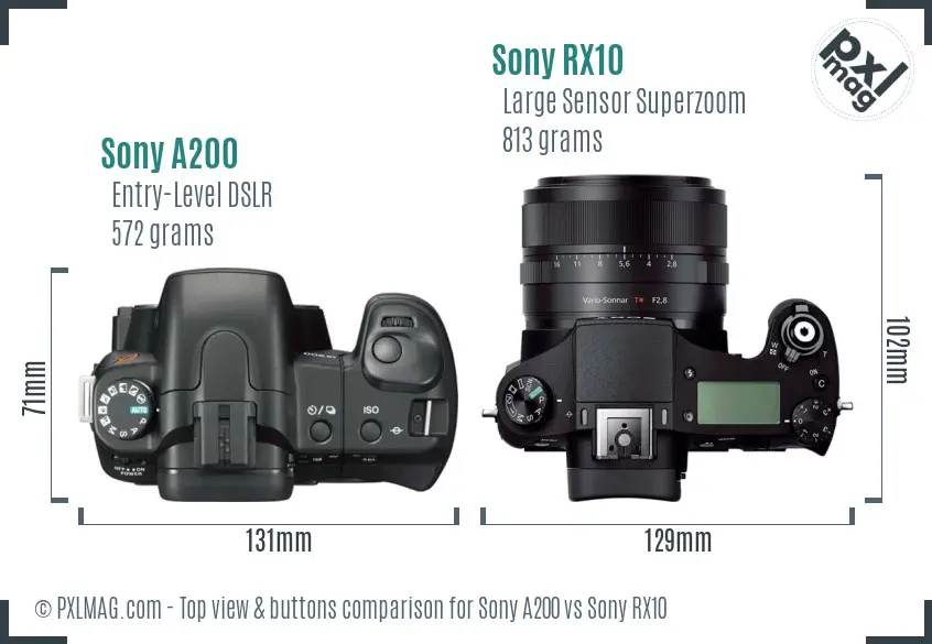 Sony A200 vs Sony RX10 top view buttons comparison