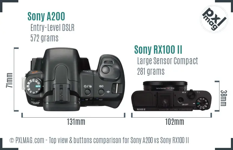 Sony A200 vs Sony RX100 II top view buttons comparison