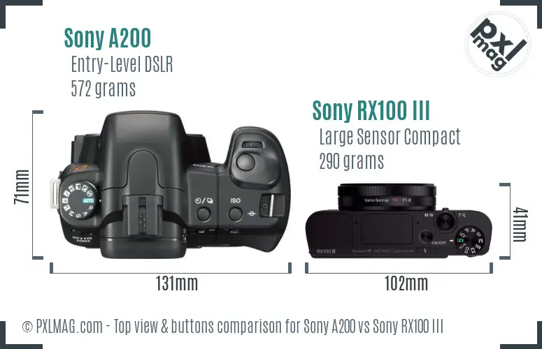 Sony A200 vs Sony RX100 III top view buttons comparison