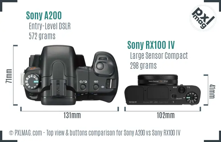 Sony A200 vs Sony RX100 IV top view buttons comparison