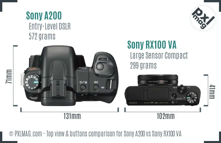 Sony A200 vs Sony RX100 VA top view buttons comparison