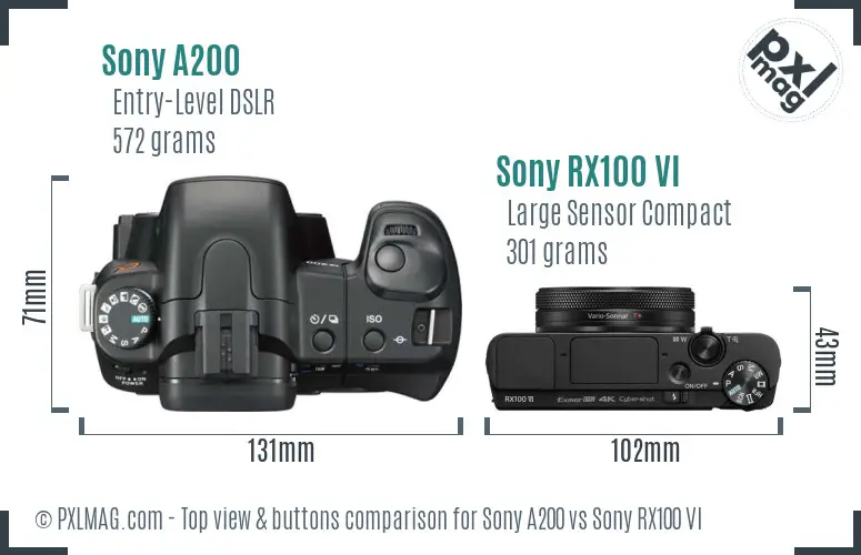 Sony A200 vs Sony RX100 VI top view buttons comparison