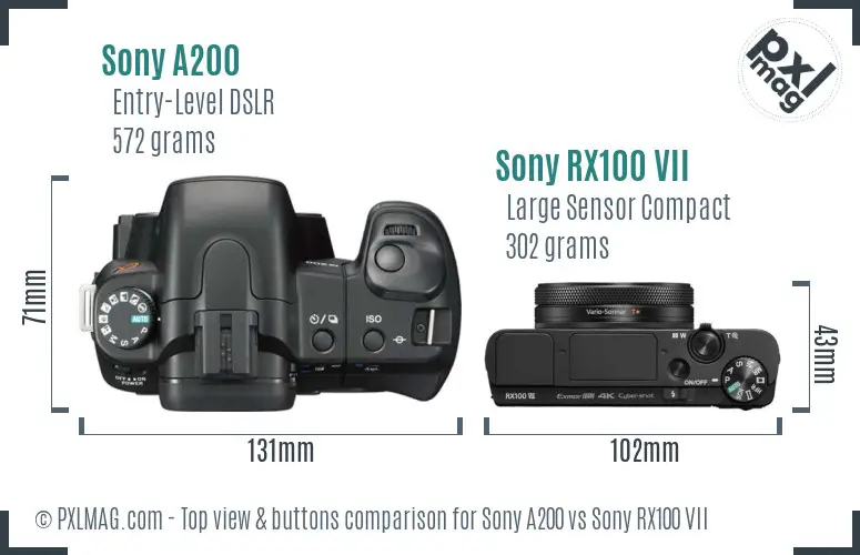 Sony A200 vs Sony RX100 VII top view buttons comparison