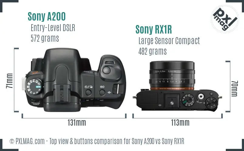 Sony A200 vs Sony RX1R top view buttons comparison