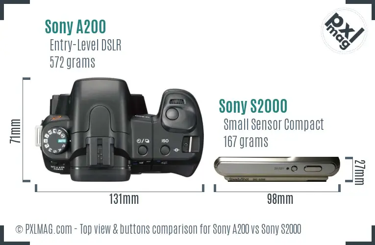 Sony A200 vs Sony S2000 top view buttons comparison