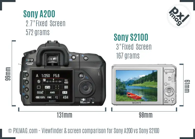 Sony A200 vs Sony S2100 Screen and Viewfinder comparison