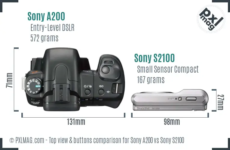 Sony A200 vs Sony S2100 top view buttons comparison