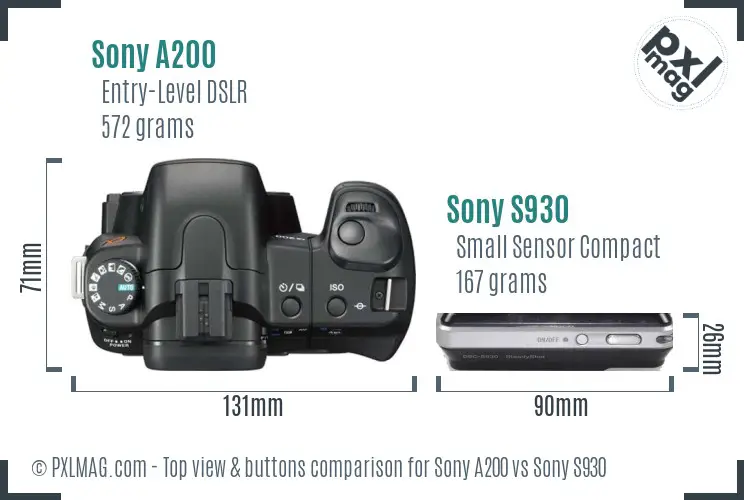 Sony A200 vs Sony S930 top view buttons comparison