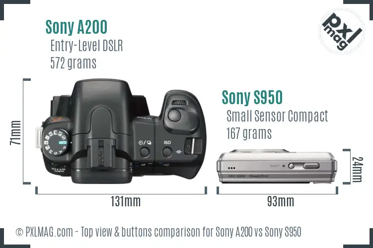 Sony A200 vs Sony S950 top view buttons comparison