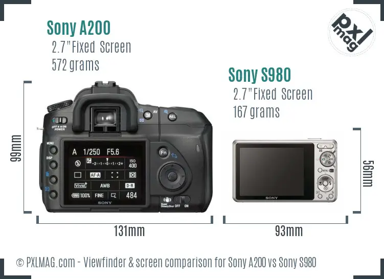 Sony A200 vs Sony S980 Screen and Viewfinder comparison