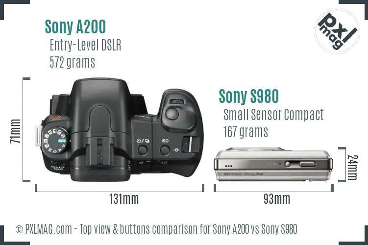 Sony A200 vs Sony S980 top view buttons comparison