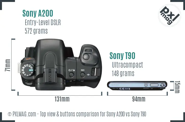 Sony A200 vs Sony T90 top view buttons comparison