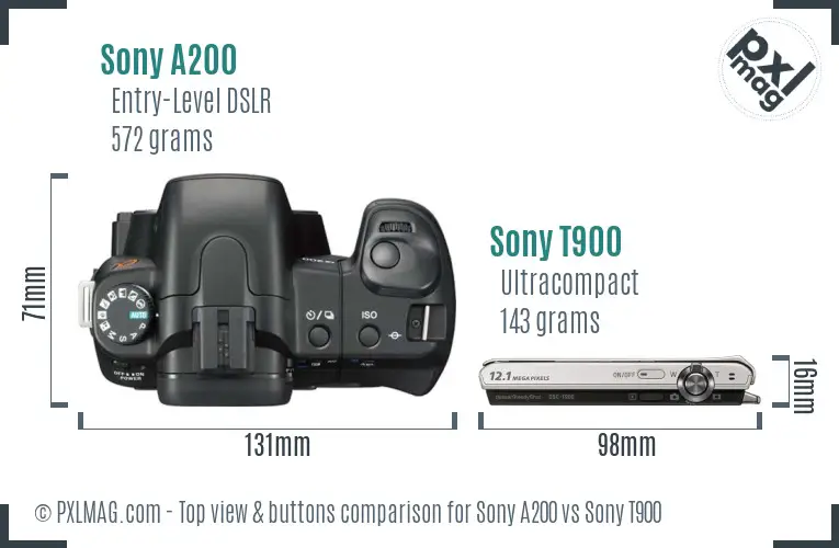 Sony A200 vs Sony T900 top view buttons comparison