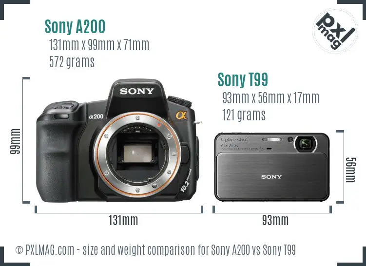 Sony A200 vs Sony T99 size comparison