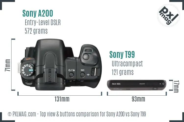 Sony A200 vs Sony T99 top view buttons comparison