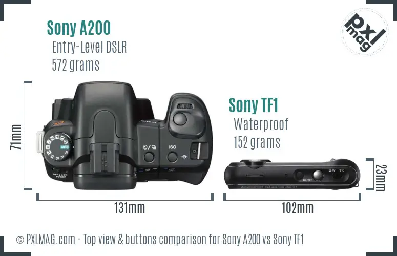 Sony A200 vs Sony TF1 top view buttons comparison