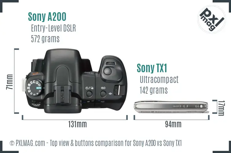 Sony A200 vs Sony TX1 top view buttons comparison