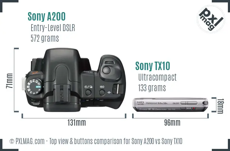 Sony A200 vs Sony TX10 top view buttons comparison