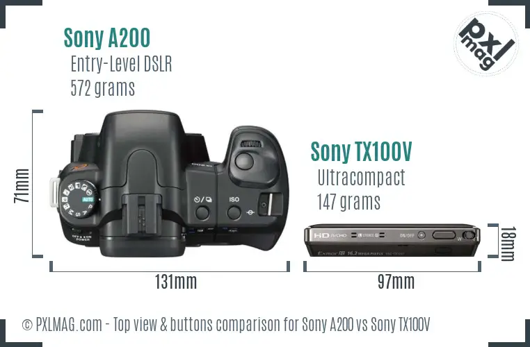 Sony A200 vs Sony TX100V top view buttons comparison