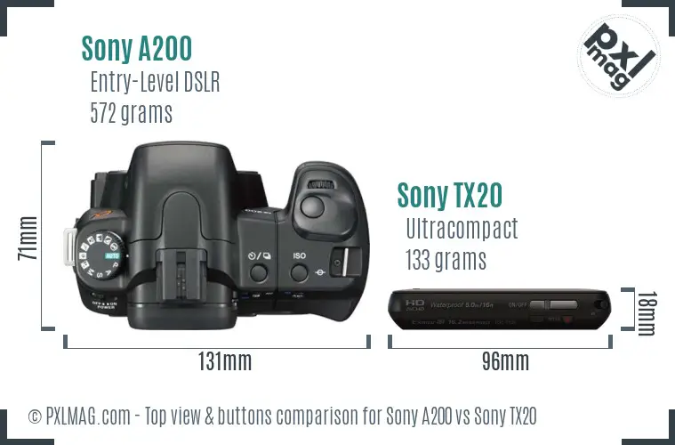 Sony A200 vs Sony TX20 top view buttons comparison