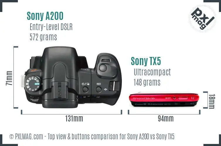 Sony A200 vs Sony TX5 top view buttons comparison