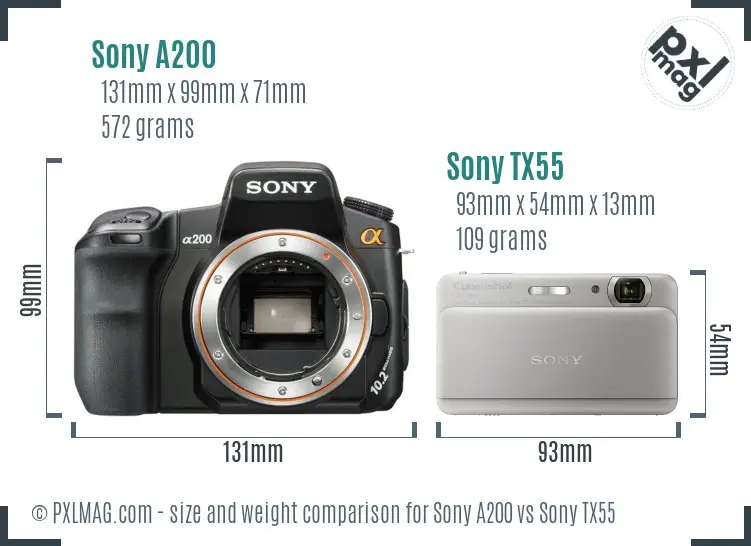 Sony A200 vs Sony TX55 size comparison