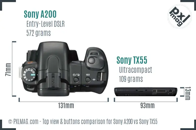 Sony A200 vs Sony TX55 top view buttons comparison