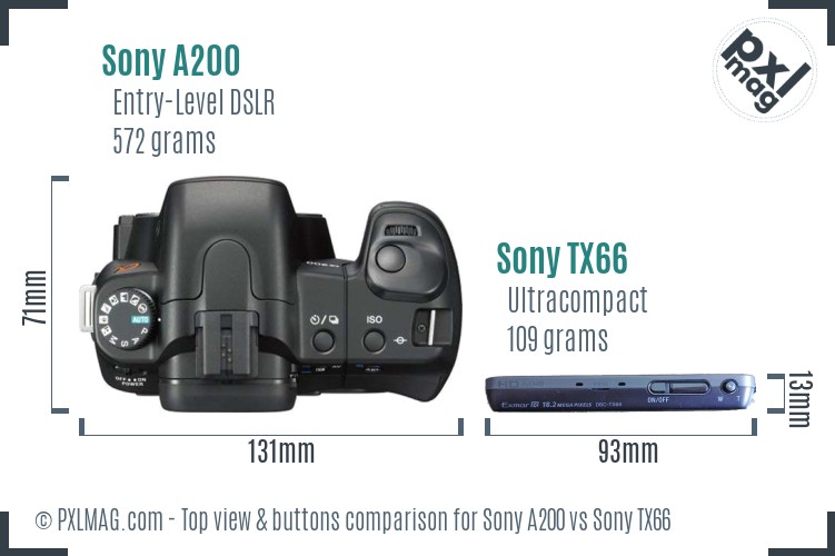 Sony A200 vs Sony TX66 top view buttons comparison