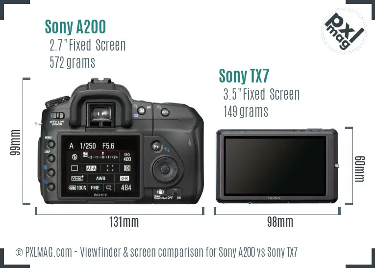 Sony A200 vs Sony TX7 Screen and Viewfinder comparison