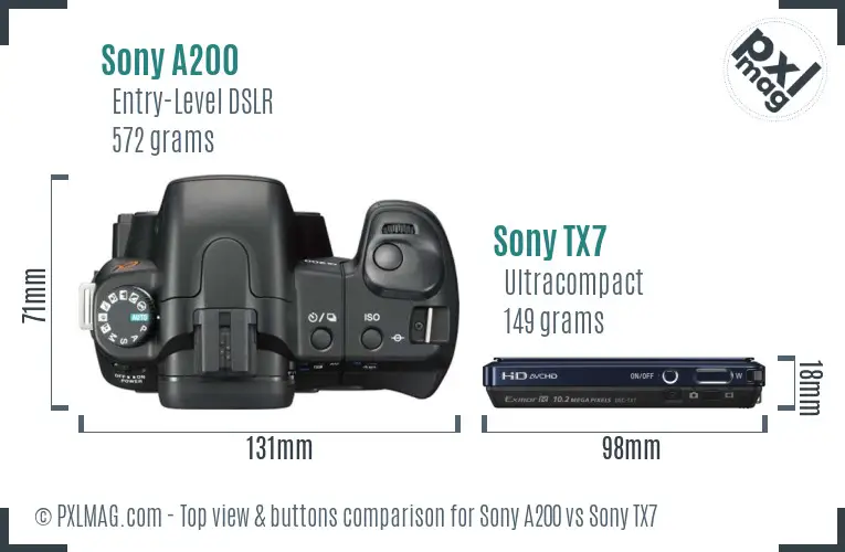 Sony A200 vs Sony TX7 top view buttons comparison