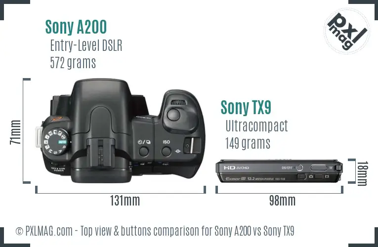 Sony A200 vs Sony TX9 top view buttons comparison