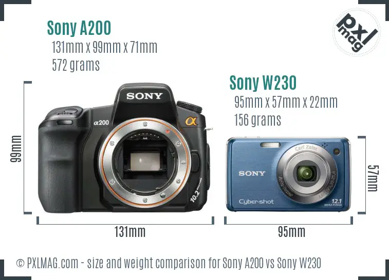 Sony A200 vs Sony W230 size comparison