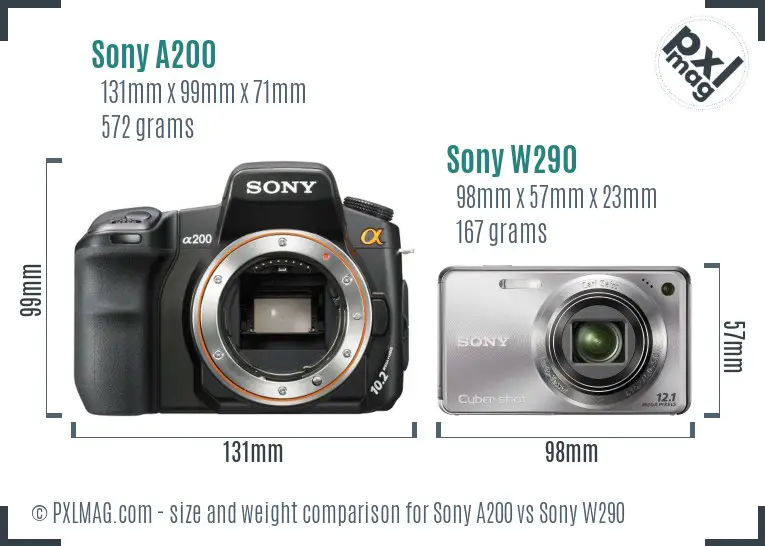 Sony A200 vs Sony W290 size comparison
