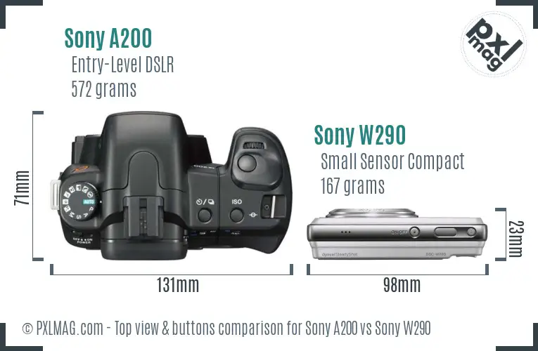 Sony A200 vs Sony W290 top view buttons comparison