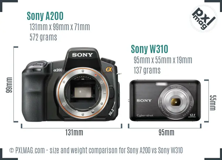 Sony A200 vs Sony W310 size comparison