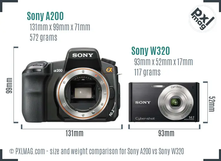 Sony A200 vs Sony W320 size comparison