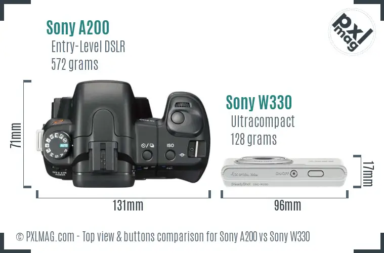 Sony A200 vs Sony W330 top view buttons comparison