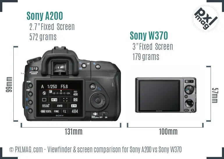 Sony A200 vs Sony W370 Screen and Viewfinder comparison