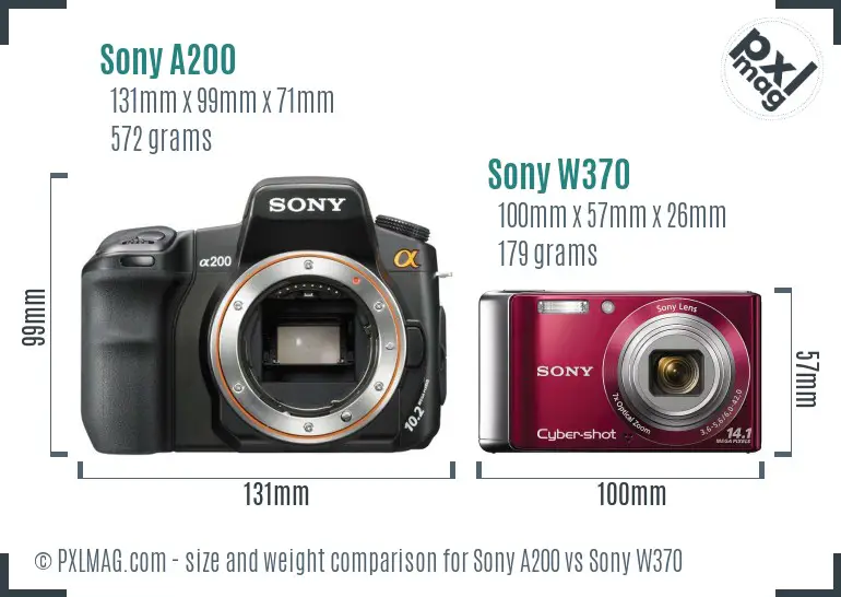 Sony A200 vs Sony W370 size comparison