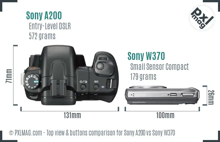 Sony A200 vs Sony W370 top view buttons comparison