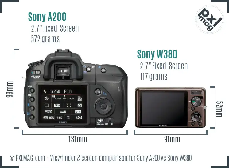 Sony A200 vs Sony W380 Screen and Viewfinder comparison