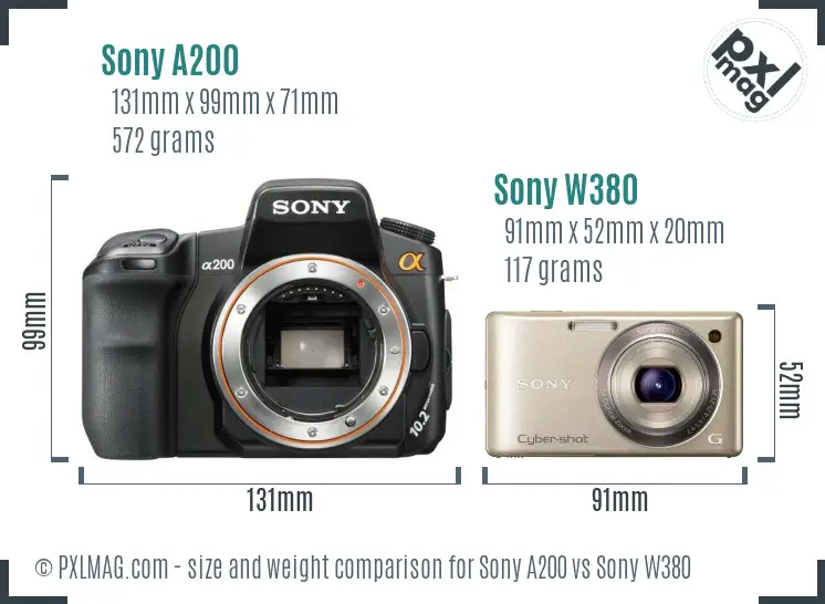 Sony A200 vs Sony W380 size comparison
