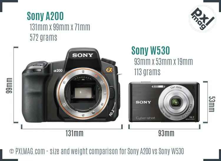 Sony A200 vs Sony W530 size comparison
